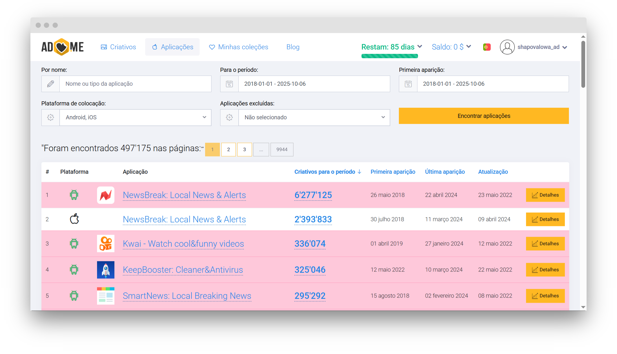 análise de apps concorrentes no Adheart