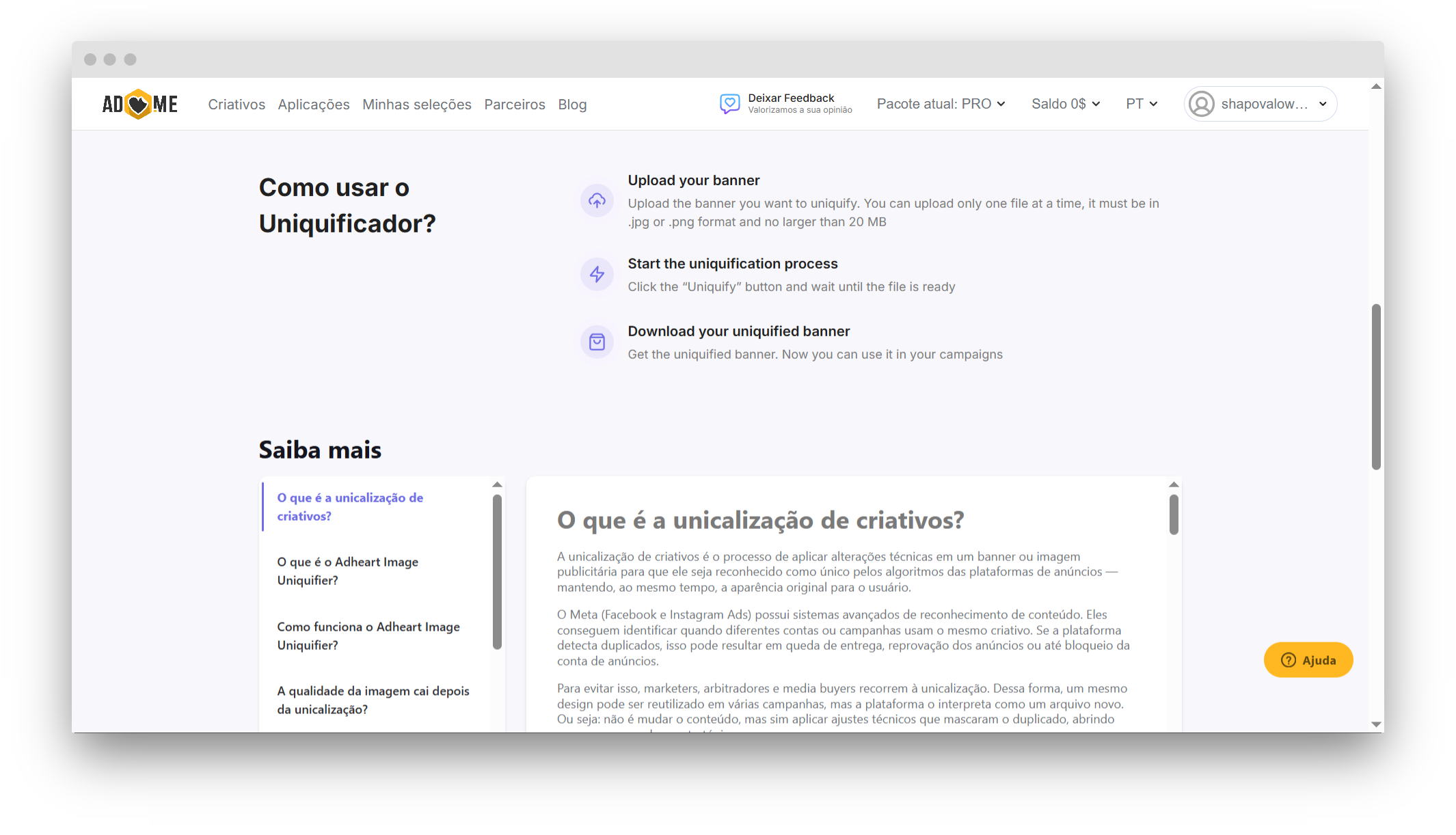 Unicador de criativos do Adheart